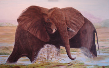 Peinture intitulée "Frayeur d'éléphant" par Gerard Dugardin, Œuvre d'art originale