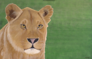 Peinture intitulée "Lionne bienveillante" par Gerard Dugardin, Œuvre d'art originale