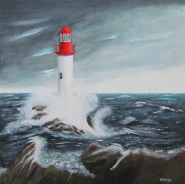 Painting titled "phare dans la tempê…" by Gerard Dugardin, Original Artwork