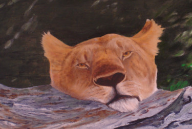 Painting titled "petite lionne au re…" by Gerard Dugardin, Original Artwork