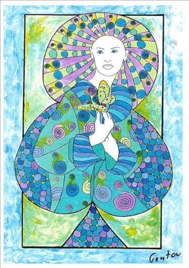 Peinture intitulée "La Dame au Papillon" par Gerard Gentou, Œuvre d'art originale