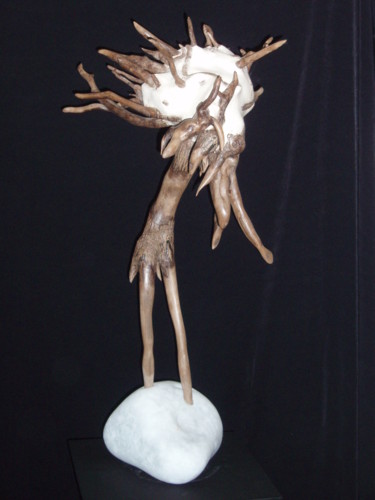 Sculpture titled "CRISE" by Gérard Didier, Original Artwork, Wood