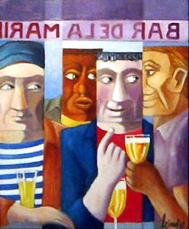 Peinture intitulée "bar-de-la-marine-4" par Gerard Lesoeur, Œuvre d'art originale, Huile