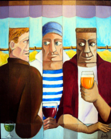 Peinture intitulée "bar-de-la-marine 3" par Gerard Lesoeur, Œuvre d'art originale, Huile