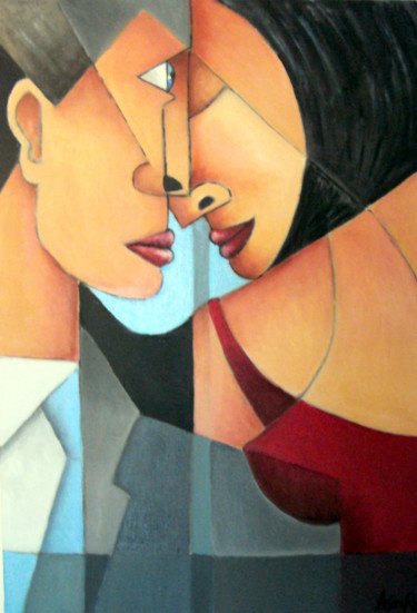 Peinture intitulée "couple-" par Gerard Lesoeur, Œuvre d'art originale, Huile