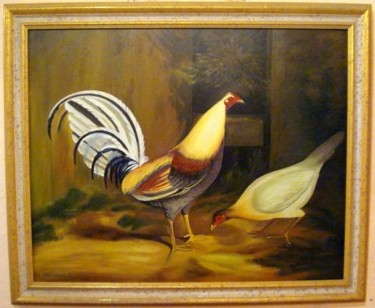 Painting titled "Aves de Corral" by Gerardo Rodriguez Granda, Original Artwork, Oil