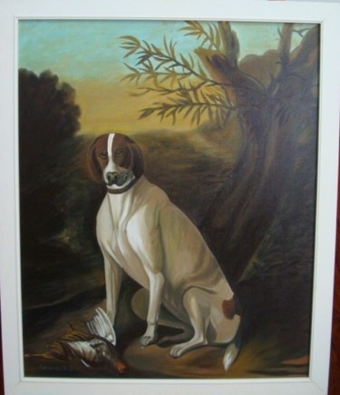 Painting titled "Perro con presa" by Gerardo Rodriguez Granda, Original Artwork, Oil