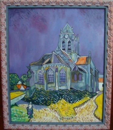 Painting titled "Iglesia de Auvers-S…" by Gerardo Rodriguez Granda, Original Artwork, Oil