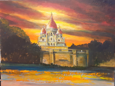 Painting titled "Le Sacré-coeur Mont…" by Gerard Royer, Original Artwork, Acrylic Mounted on Wood Stretcher frame