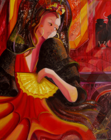 Peinture intitulée "Danseuse Andalouse…" par Gérard Simonin, Œuvre d'art originale, Huile