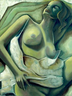 Painting titled "Femme alanguie" by Gérard Simonin, Original Artwork