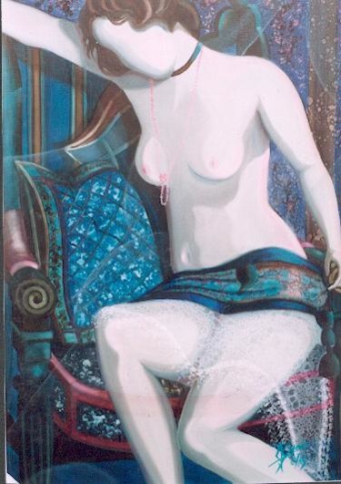 Peinture intitulée "Marissa au fauteuil" par Gérard Simonin, Œuvre d'art originale