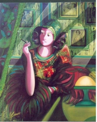 Peinture intitulée "Valérie au cigare" par Gérard Simonin, Œuvre d'art originale