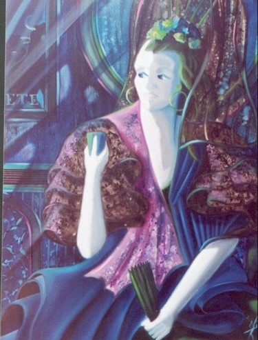 Painting titled "Anissa à l'éventail" by Gérard Simonin, Original Artwork, Oil