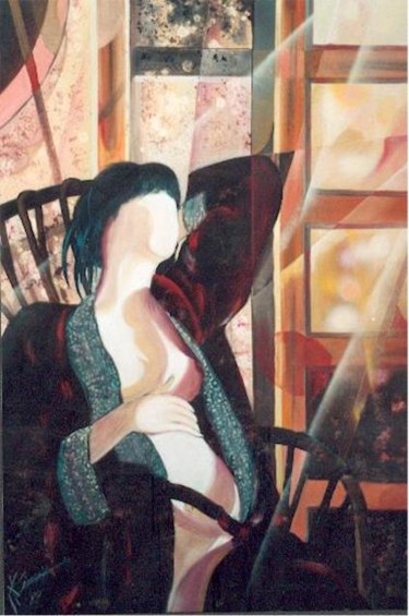Malerei mit dem Titel "L'attente" von Gérard Simonin, Original-Kunstwerk