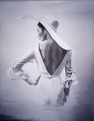 Pintura intitulada "Femme au chapeau" por Gerard Taillefesse, Obras de arte originais, Acrílico