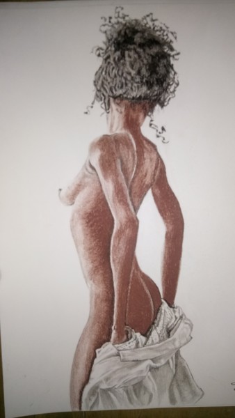 Dessin intitulée "femme de dos" par Gerard Taillefesse, Œuvre d'art originale, Fusain
