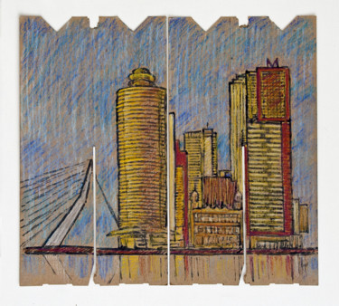 Painting titled "SKYLINE 1 (Rotterda…" by Gerard Van Velzen, Original Artwork, Pastel