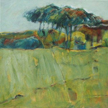 Painting titled "Green Landscape" by Gerard Van Velzen, Original Artwork, Acrylic