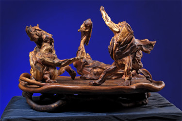 Скульптура под названием "Возьмёмся за руки" - Николай Гераськин, Подлинное произведение искусства, Дерево