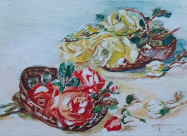 Painting titled "Les paniers de roses" by Gerden, Original Artwork, Oil