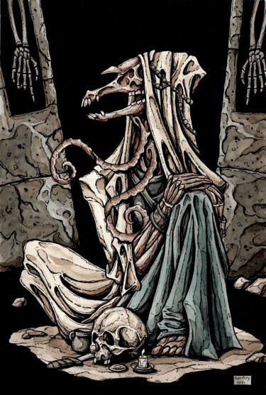 Картина под названием "Lovecraft's spawn V…" - Gonzalo Gerfloy, Подлинное произведение искусства, Акварель