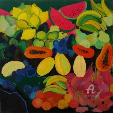 Painting titled "Fruit market III" by Gergana Balabanova, Original Artwork, Oil Mounted on Wood Stretcher frame