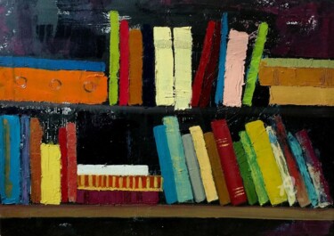 Painting titled "Book shelf" by Gergana Balabanova, Original Artwork, Acrylic Mounted on Wood Stretcher frame