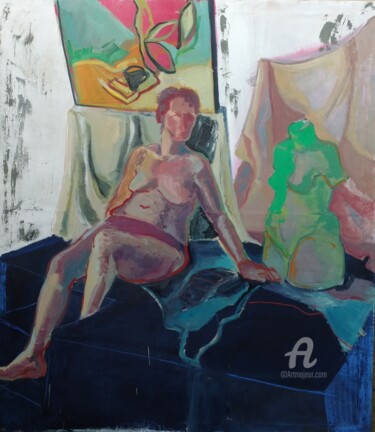 Painting titled "Atelier (nude study)" by Gergana Balabanova, Original Artwork, Acrylic Mounted on Wood Stretcher frame