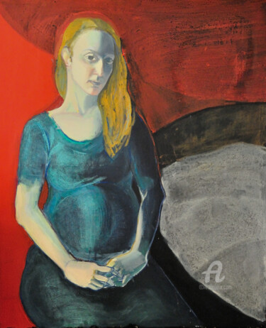 Painting titled "Mother" by Gergana Balabanova, Original Artwork, Oil Mounted on Wood Stretcher frame