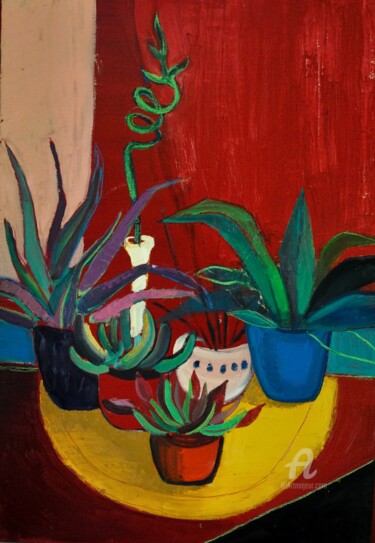 Painting titled "Succulent still life" by Gergana Balabanova, Original Artwork, Oil