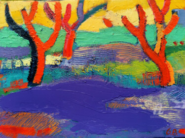 Malarstwo zatytułowany „Forest” autorstwa Gergana Balabanova, Oryginalna praca, Olej Zamontowany na Drewniana rama noszy