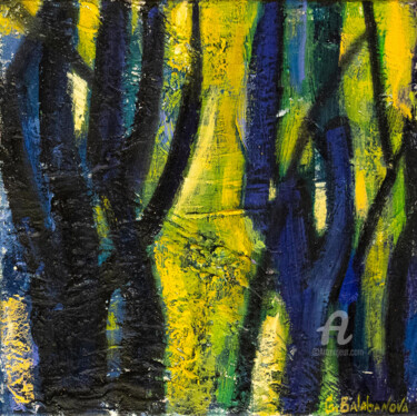 Painting titled "Through branches I" by Gergana Balabanova, Original Artwork, Oil Mounted on Wood Stretcher frame