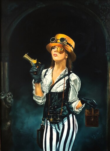Картина под названием "The Gunslinger" - Gergely Sandor, Подлинное произведение искусства, Масло Установлен на Деревянная ра…