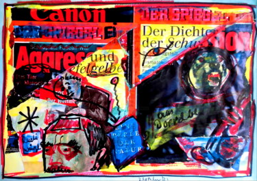 Collagen mit dem Titel "Rudi würgt." von Gerhard Pollheide, Original-Kunstwerk, Collagen