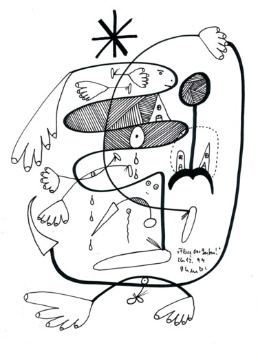Disegno intitolato "Flug der Lasten" da Gerhard Pollheide, Opera d'arte originale, Inchiostro