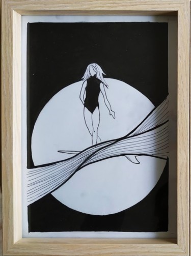 Dessin intitulée "Surfing Future" par Djaiidjaman, Œuvre d'art originale, Marqueur
