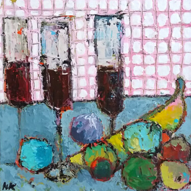Painting titled "VERRES ET FRUITS" by Germain Henneka, Original Artwork, Acrylic Mounted on Cardboard