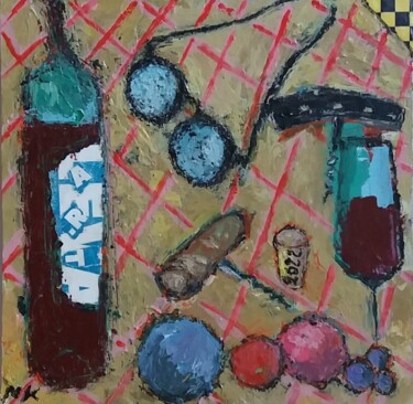 Painting titled "LES TIRE BOUCHONS" by Germain Henneka, Original Artwork, Acrylic Mounted on Cardboard