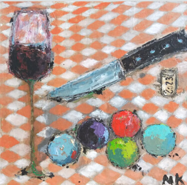 Картина под названием "verre à la nappe or…" - Germain Henneka, Подлинное произведение искусства, Акрил Установлен на картон