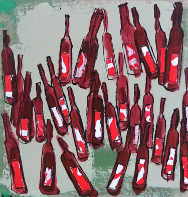 Painting titled "BOUTEILLES DE ROUGE…" by Germain Henneka, Original Artwork, Acrylic Mounted on Cardboard