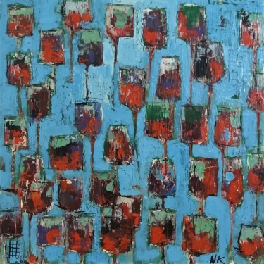 Картина под названием "VERRES ROUGES SUR F…" - Germain Henneka, Подлинное произведение искусства, Акрил Установлен на картон