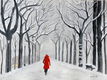 Peinture intitulée "Le manteau rouge" par Germaine Mauclere, Œuvre d'art originale, Gouache Monté sur Verre