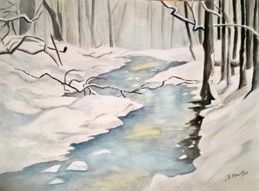 Painting titled "Hiver" by Germaine Mauclere, Original Artwork, Watercolor