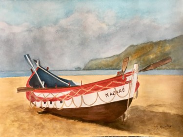 Pittura intitolato "Barque Nazaré.jpeg" da Germaine Mauclere, Opera d'arte originale, Acquarello