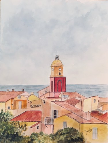 Peinture intitulée "Eglise Notre Dame d…" par Germaine Mauclere, Œuvre d'art originale, Aquarelle