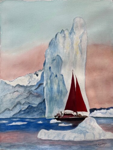 Painting titled "Voile rouge en Arct…" by Germaine Mauclere, Original Artwork, Watercolor