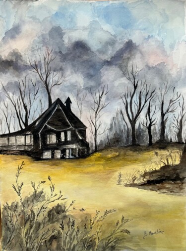 Painting titled "Le refuge abandonné" by Germaine Mauclere, Original Artwork, Watercolor