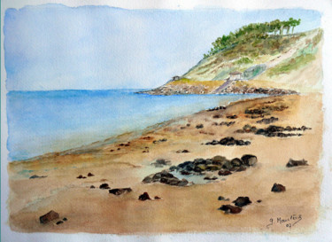 Schilderij getiteld "Plage de la dune du…" door Germaine Mauclere, Origineel Kunstwerk, Aquarel