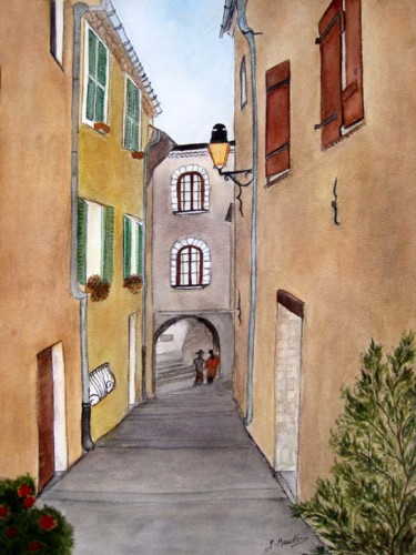 Painting titled "rue-sarrasins-ste-a…" by Germaine Mauclere, Original Artwork, Watercolor